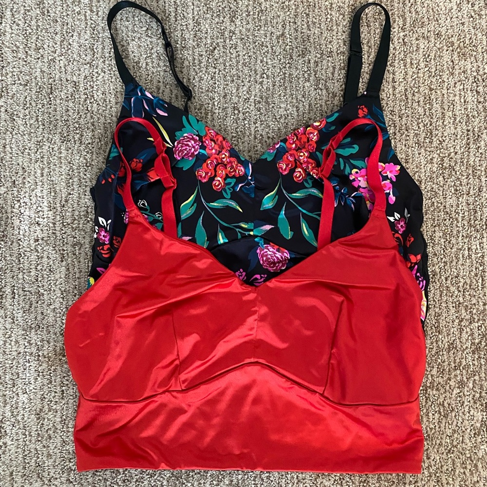 Satin longline bralette - red and floral (2)